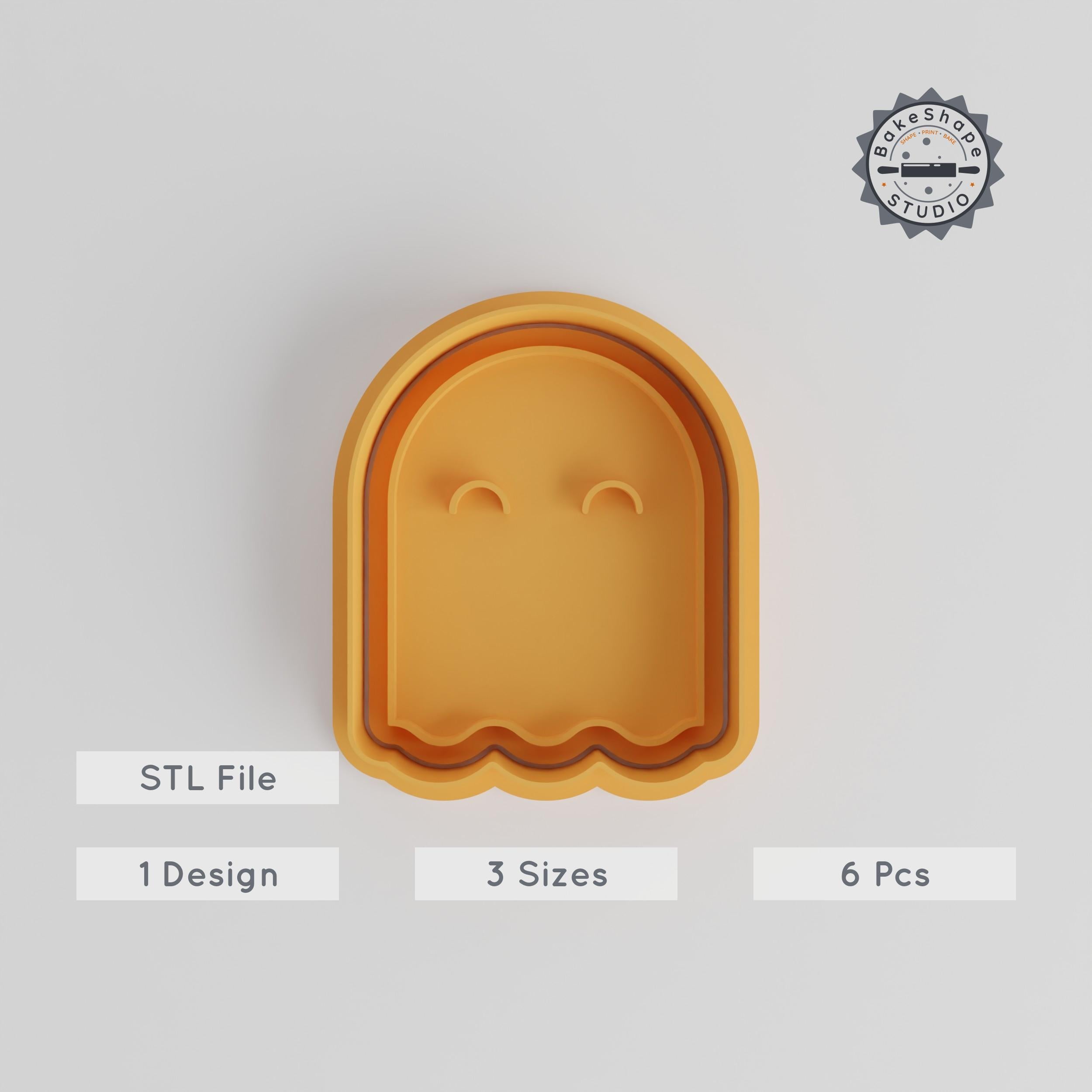 Ghost Shape Cutter & Stamp Set, Halloween Cookie & Fondant Decoration, 3 Sizes, 6 Pieces, Perfect for Spooky Treats PRODUCT_4290 3d model