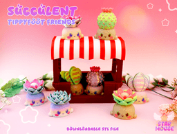 Succulent TippyFoot Friends + Market Stand & Rain Frog Sticker PNG 3d model
