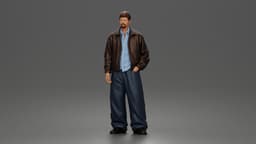Standing In Leather Jacket Button Shirt Loose Trousers And Shoes 3d model