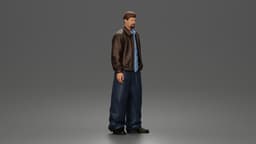 Standing In Leather Jacket Button Shirt Loose Trousers And Shoes 3d model