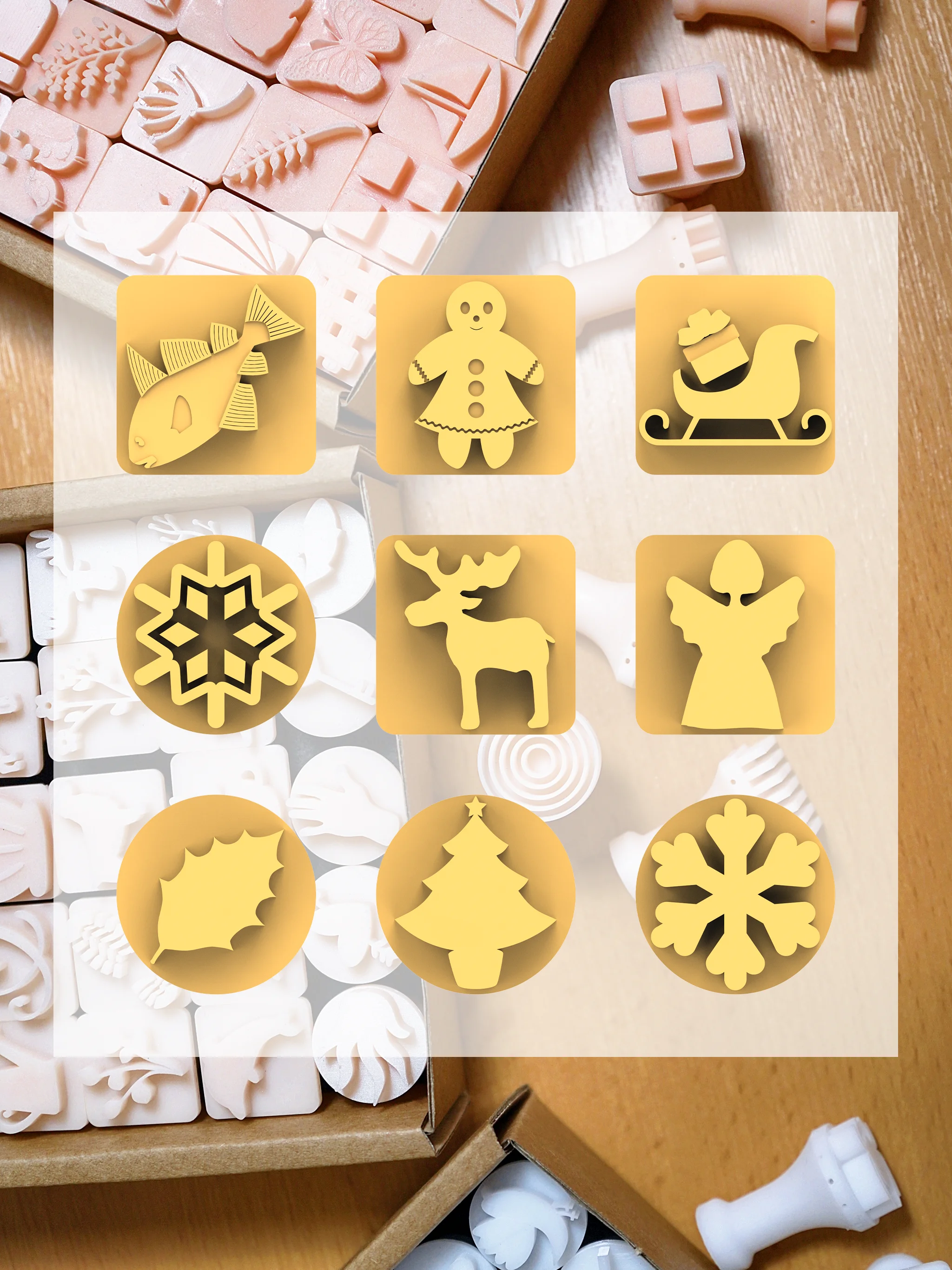 Ceramic Clay Stamp Set – Christmas (9 Stamps, 20 mm) 3d model