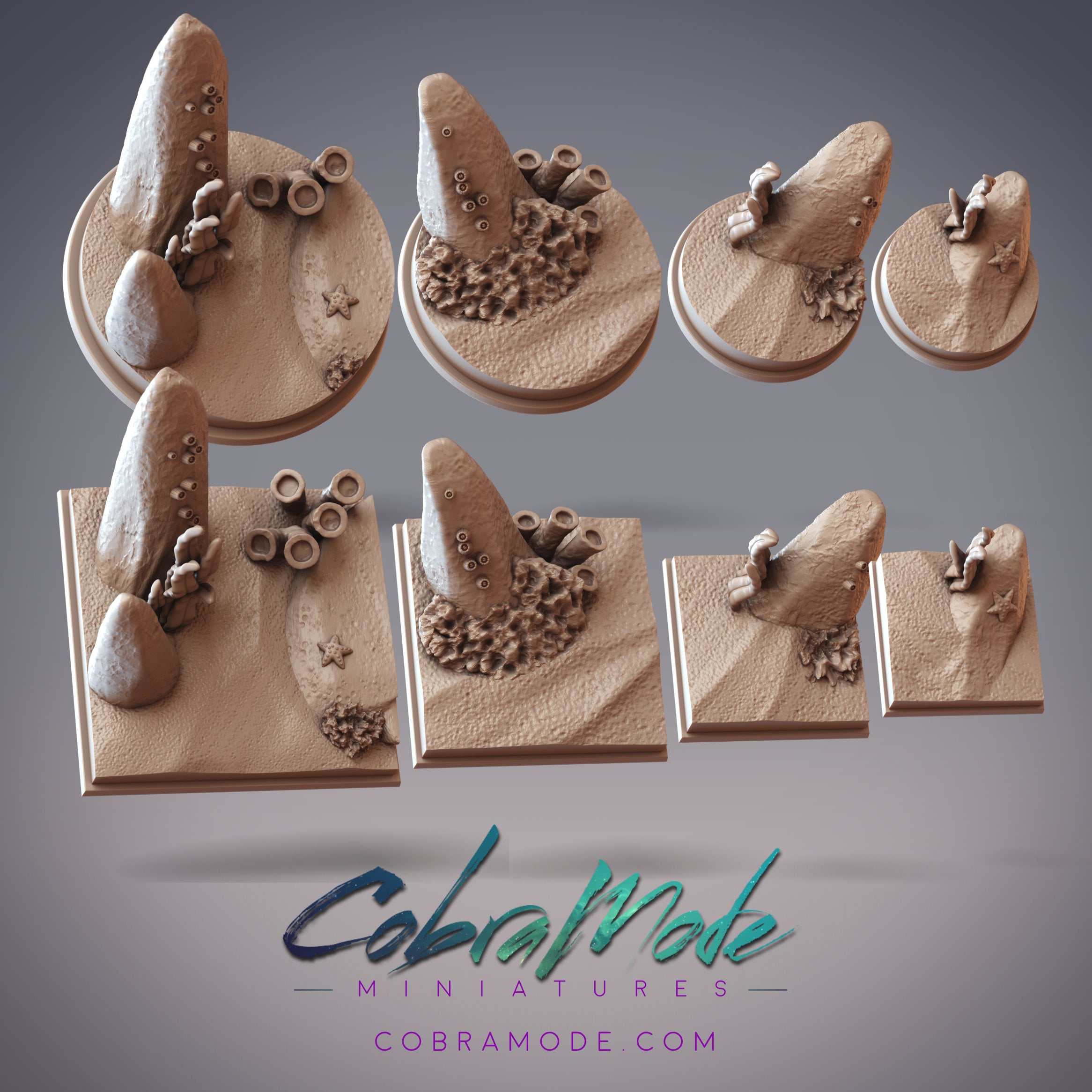 Stone Reef Base Pack (8pcs) - Round and Square Versions 3d model