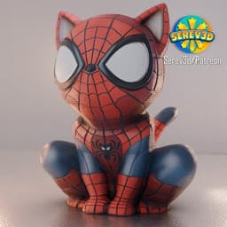 Spider Cat - Spiderman Cosplay Cat Figurine - No Supports 3D Print STL/3MF 3d model