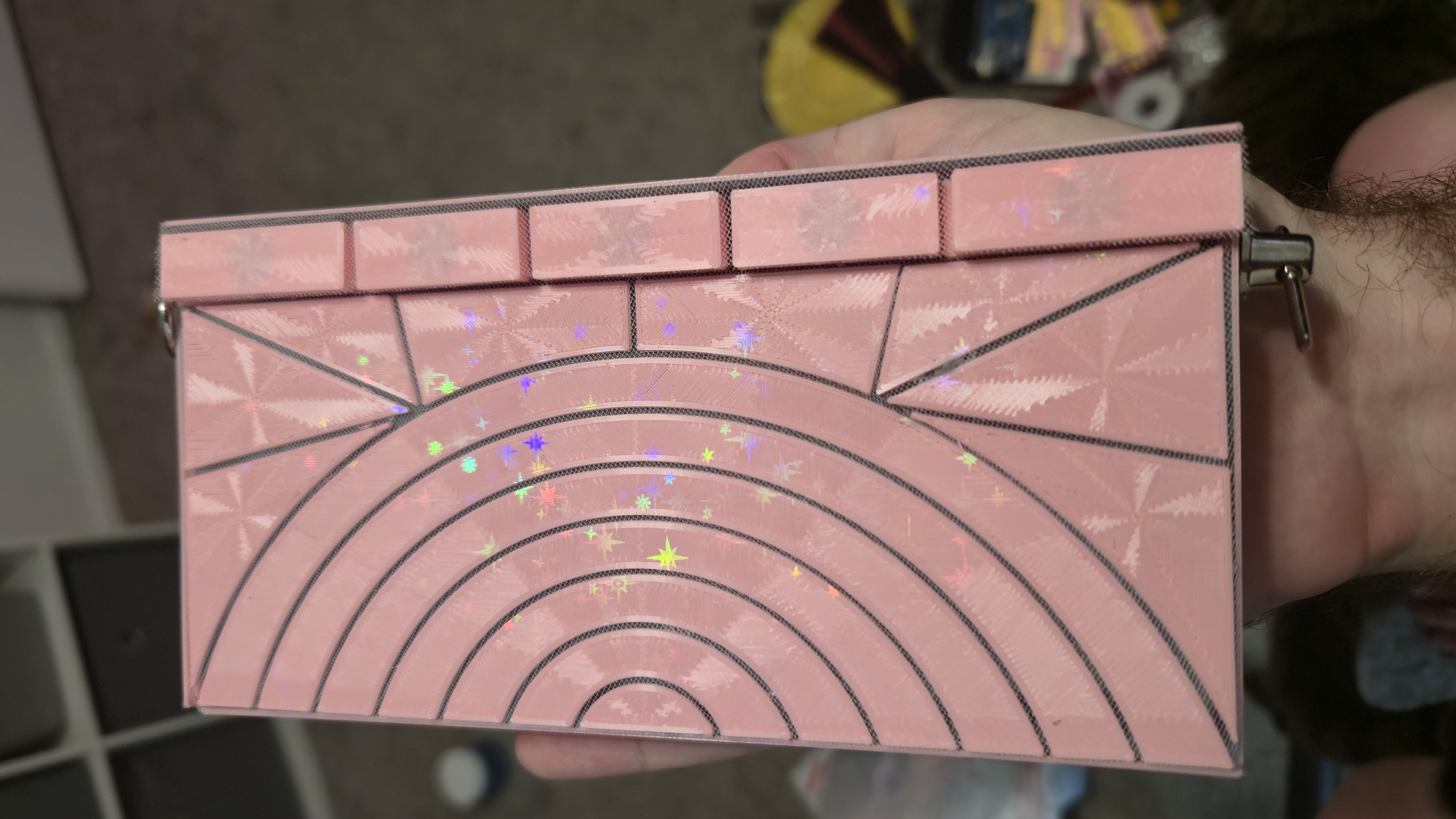 My girlfriend loves this!! I had to print it at 92% scale because of my print bed but it was really easy to print and put together. The stencil for cutting the inner lining was super handy too so thanks!