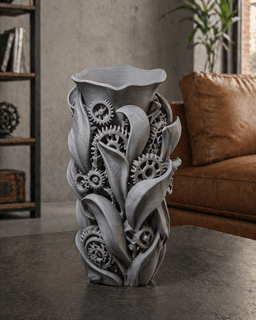 Gray Steampunk Gear Leaf Vase 3d model