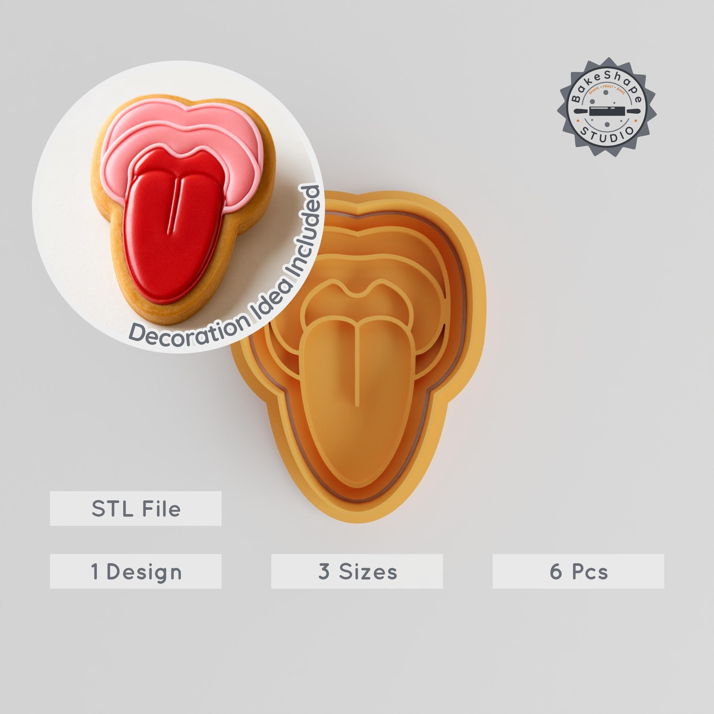 Tongue Shape Cutter & Stamp Set, Cookie & Fondant Cutting, 3 Sizes, Lively Tongue Design PRODUCT_2854 3d model