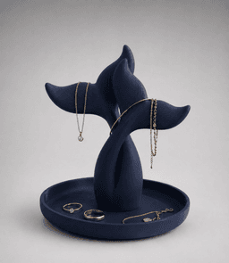 Double Whale Tail Jewelry Holder STL – Ocean Ring Dish & Necklace Stand 3d model