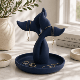 Double Whale Tail Jewelry Holder STL – Ocean Ring Dish & Necklace Stand 3d model