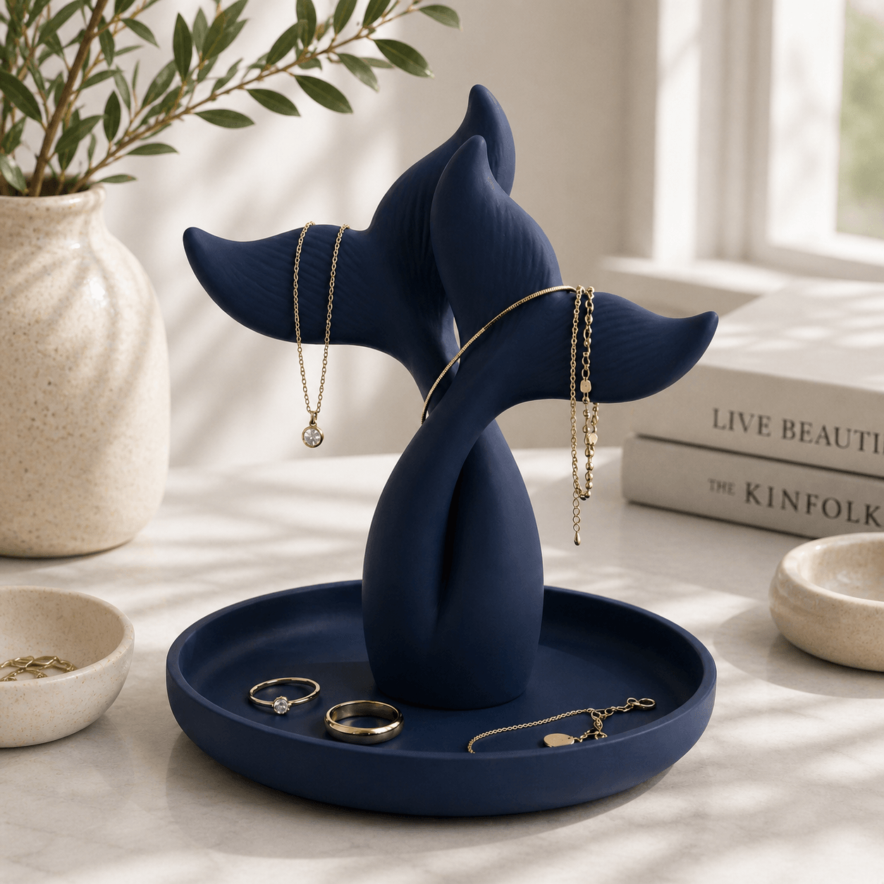 Double Whale Tail Jewelry Holder STL – Ocean Ring Dish & Necklace Stand 3d model