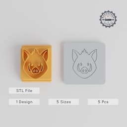 Boar Stamp Tile Set, 5 Pieces, 20-40mm, Perfect for Clay, Cookie & Fondant Art, Animal Motif, Cute Forest Swine Design PRODUCT_5590 3d model