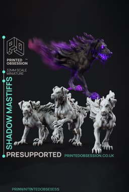 Shadow Mastiff - Faywild Vs Shadowfell - PRESUPPORTED - Illustrated and Stats - 32mm scale 3d model