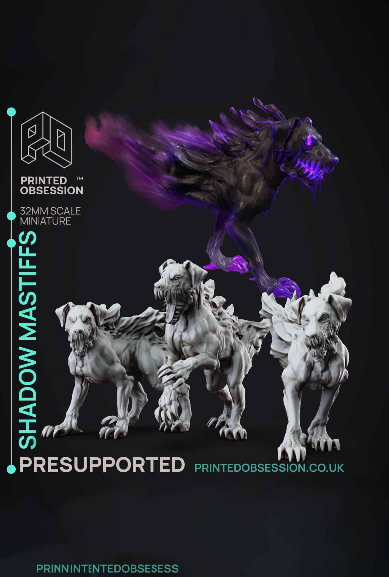 Shadow Mastiff - Faywild Vs Shadowfell - PRESUPPORTED - Illustrated and Stats - 32mm scale 3d model