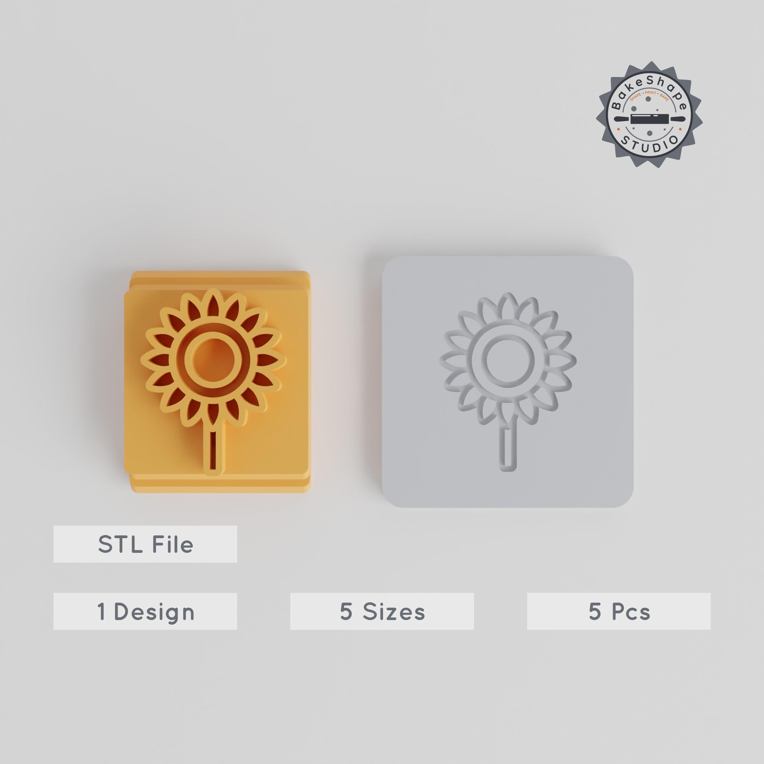 Sunflower Stem Stamp Tile Set, 5 Sizes, Perfect for Clay, Cookie & Fondant, Floral Baking & Craft Motif PRODUCT_1616 3d model