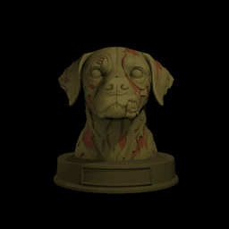 Zombie Labrador Dog Bust with Nameplate - Halloween Dog Statue - STL 3MF - 3D Printable Dog Model 3d model