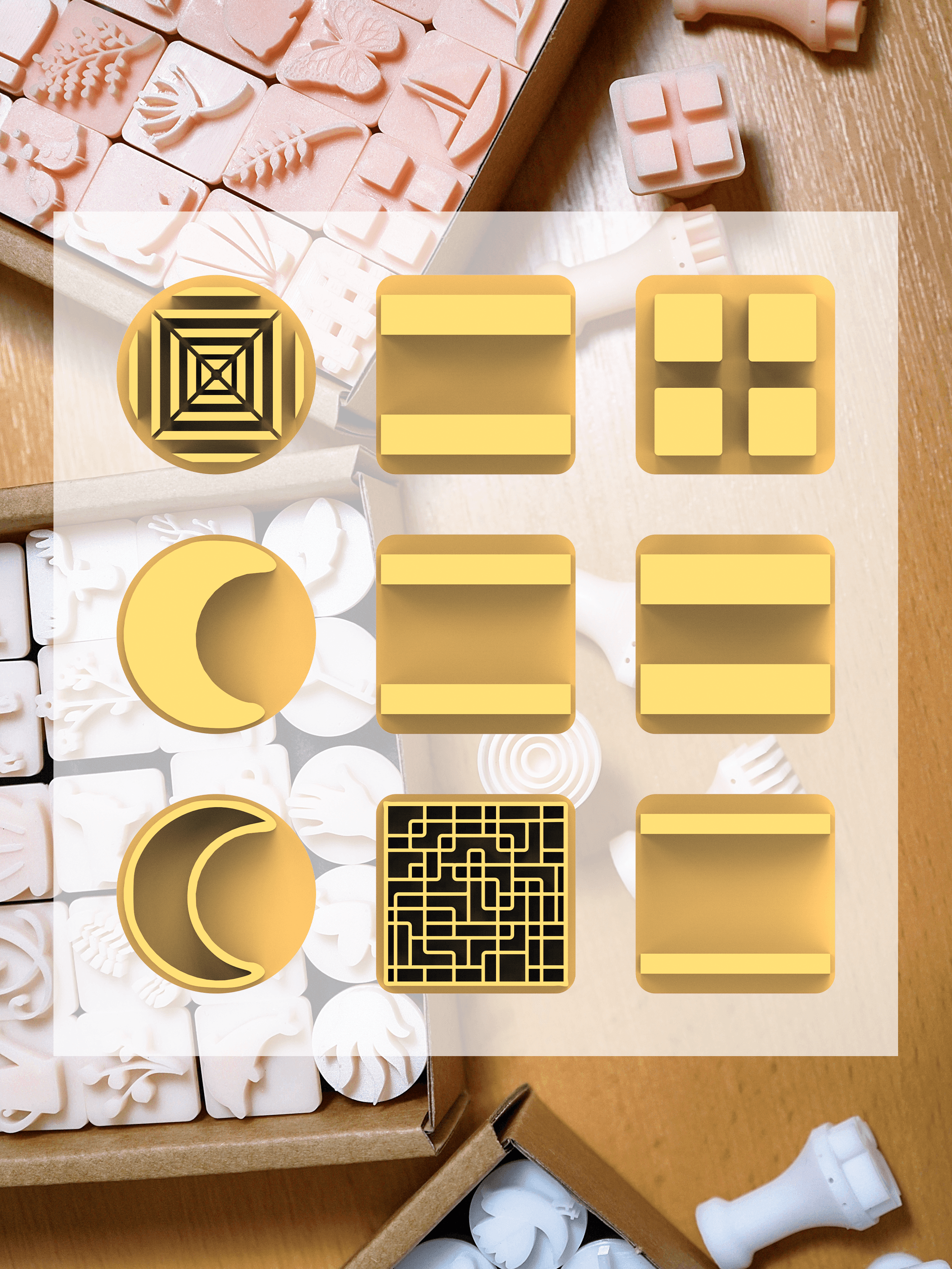 Ceramic Clay Stamp Set – Frames & Shapes (9 Stamps, 20 mm) 3d model