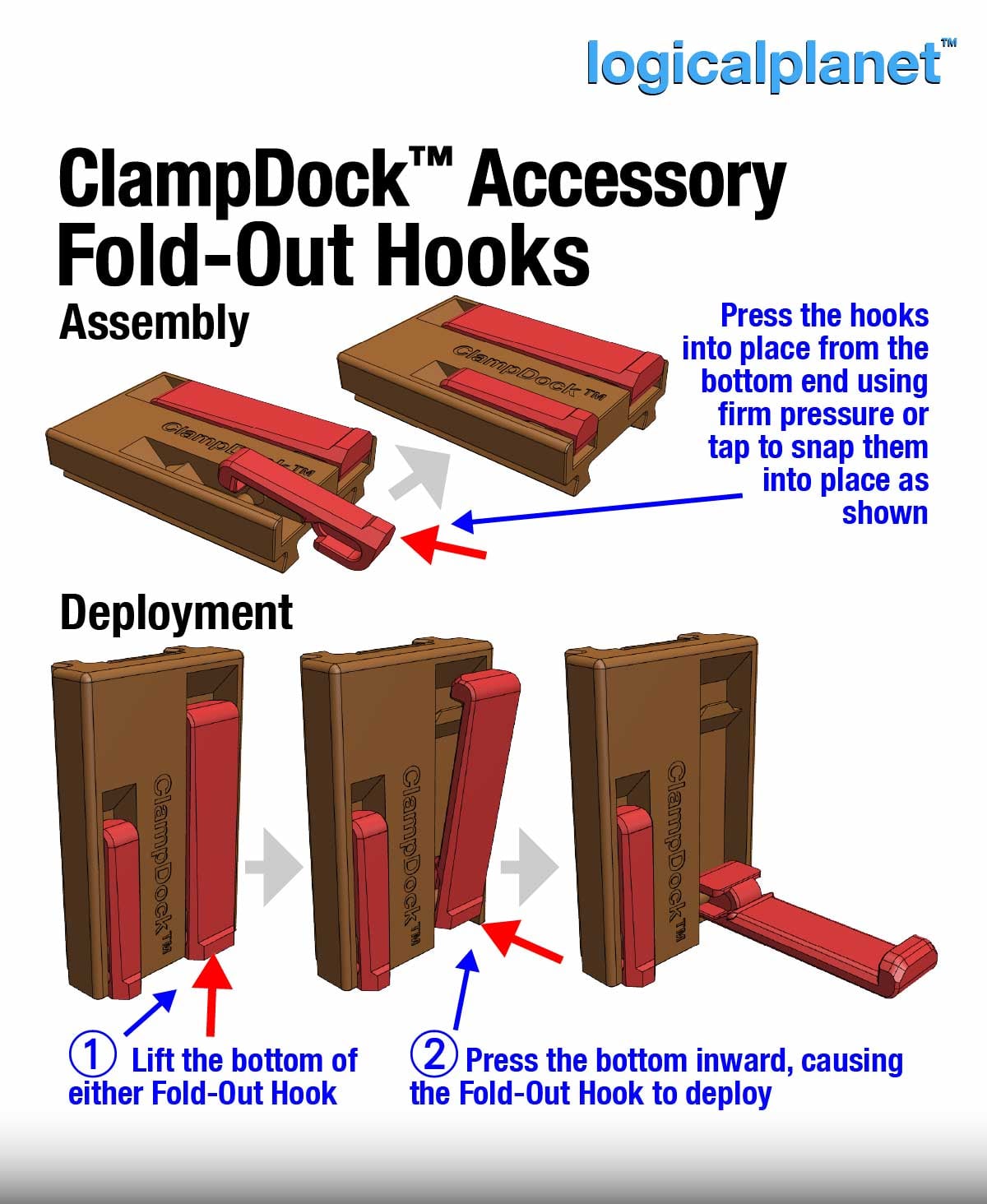 ClampDock Accessory - Folding Hooks 3d model