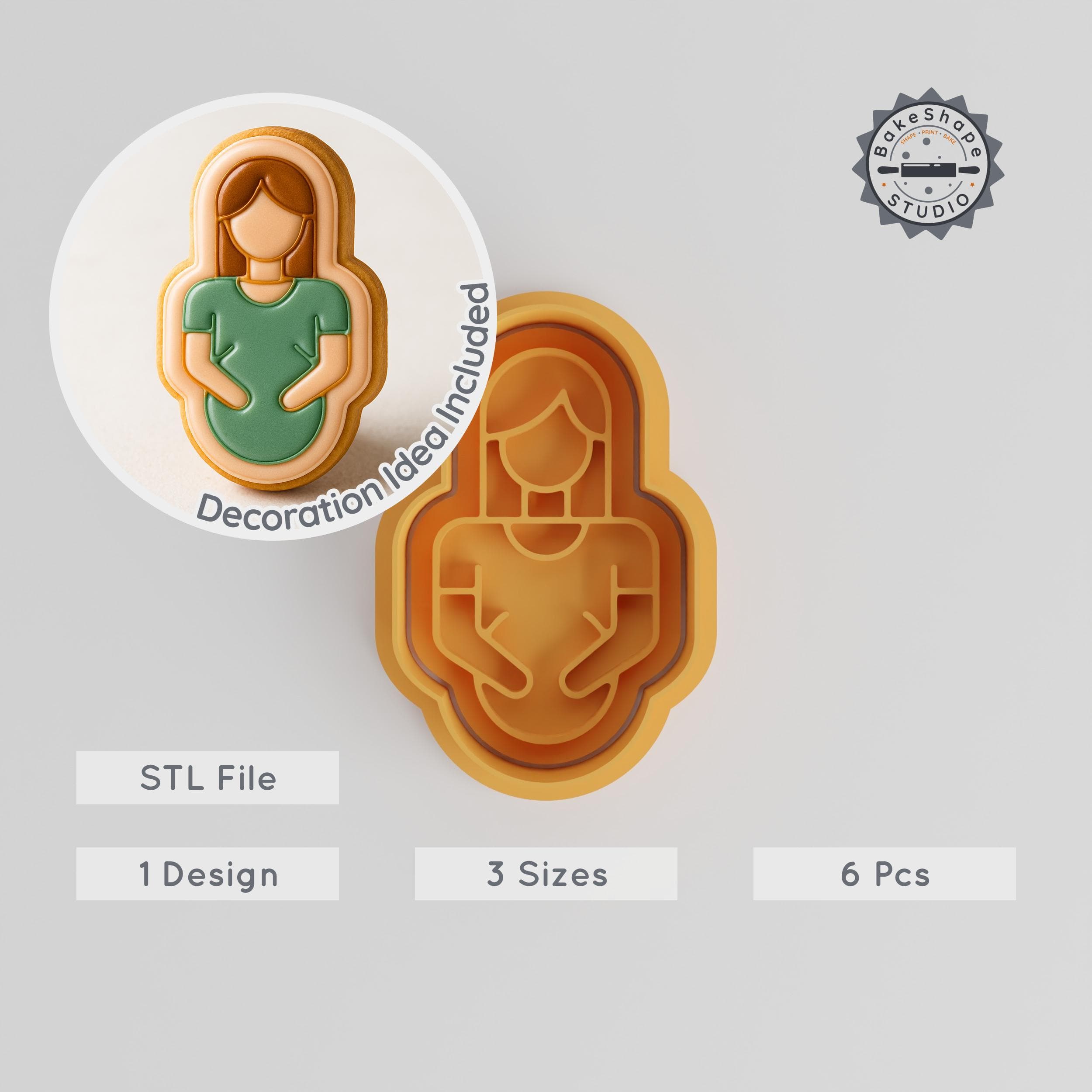 Maternity Shape Cutter & Stamp Set, Cookies & Fondant, S/M/L, Pregnancy, Expecting, Baby Bump, 6 Piece Collection PRODUCT_44 3d model