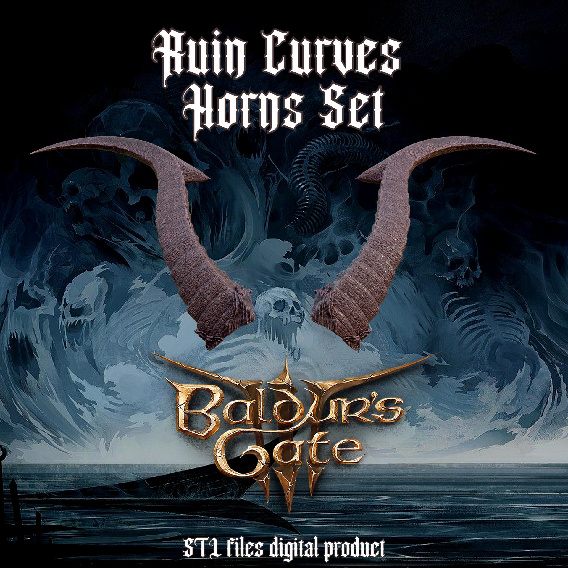 FANTASY RUIN CURVES HORNS SET BALDURS GATE 3 3d model
