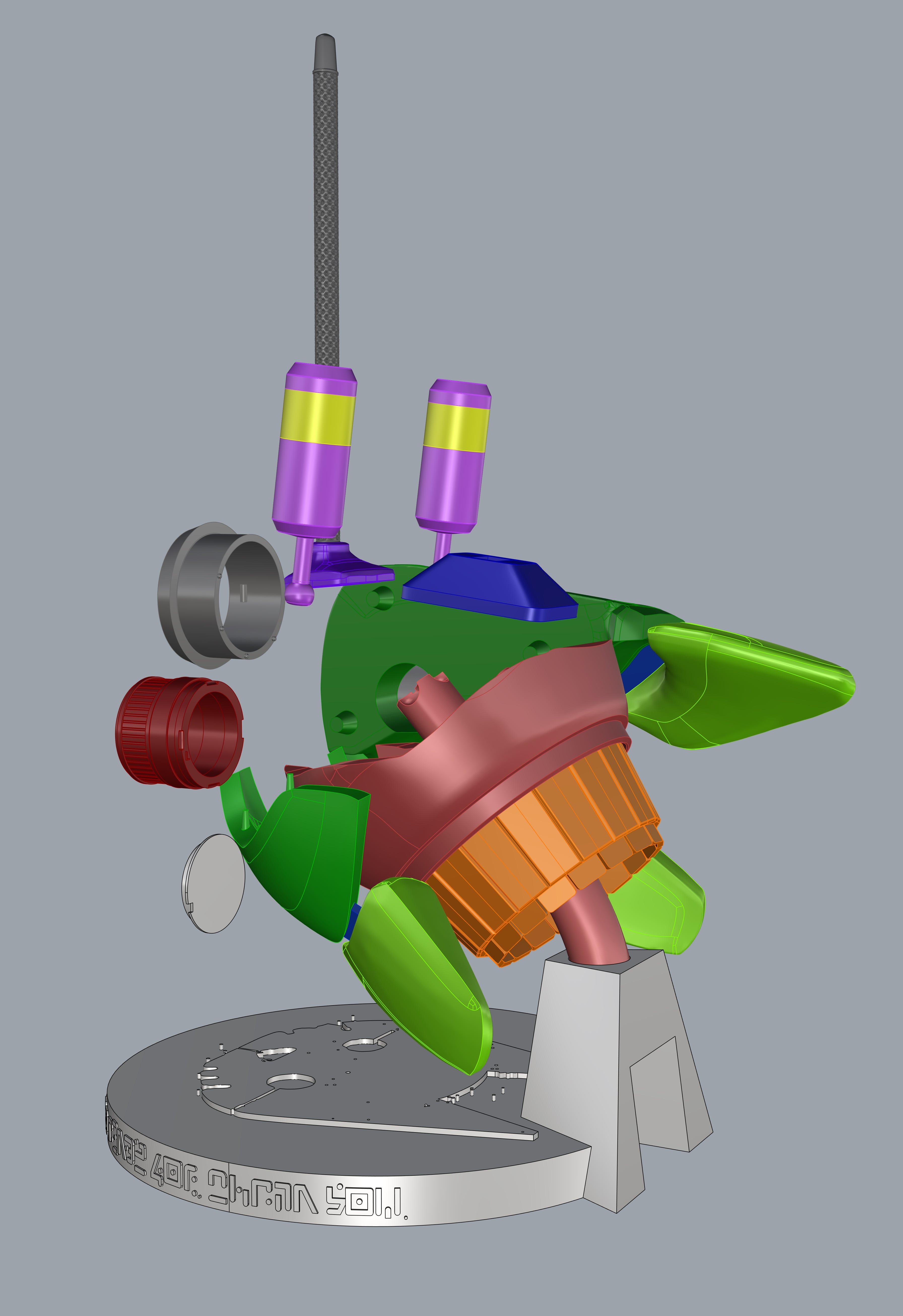 Stray B12 Model - View with some parts hidden to help identify some of the parts inside. Notably the clear window that is tucked inside B12's eye that can be painted and backlit. I believe I titled this something along the lines of "rainbow-fovea" on export. - 3d model