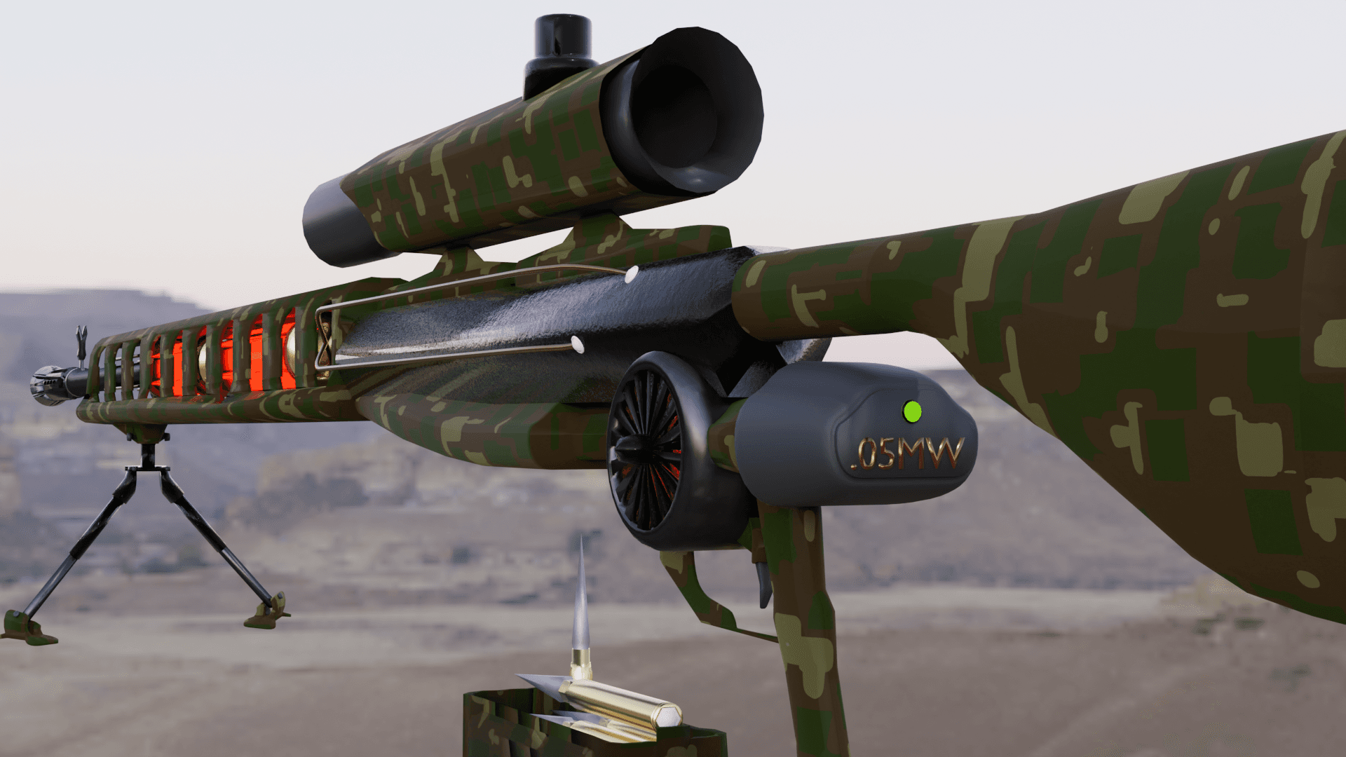 FUTURISTIC SNIPER RIFLE WITH BIPOD, RIGGED AND ANIMATED 3d model