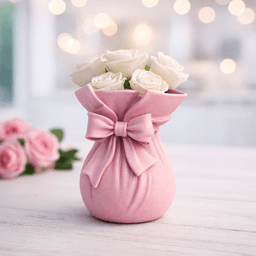 Ribbon Bouquet Vase | Elegant Flower Bag Vase with Bow | Romantic Home Valentine Decor 3d model