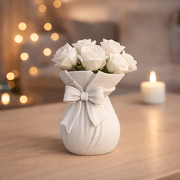 Ribbon Bouquet Vase | Elegant Flower Bag Vase with Bow | Romantic Home Valentine Decor 3d model