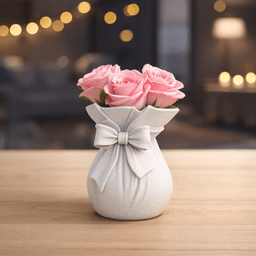 Ribbon Bouquet Vase | Elegant Flower Bag Vase with Bow | Romantic Home Valentine Decor 3d model