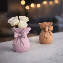 Ribbon Bouquet Vase | Elegant Flower Bag Vase with Bow | Romantic Home Valentine Decor 3d model