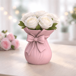 Ribbon Bouquet Vase | Elegant Flower Bag Vase with Bow | Romantic Home Valentine Decor 3d model