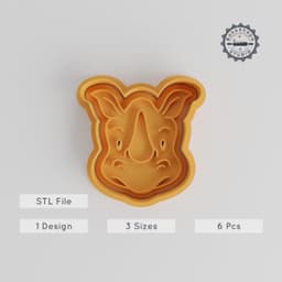 Rhino Shape Cutter & Stamp Set, Ideal for Cookies & Fondant, Includes 3 Sizes S/M/L, Cute Animal Wildlife Design, 6 Pieces PRODUCT_5576 3d model