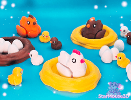 Chicken Flexis + Chick, Nest & Eggs 3d model