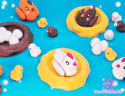 Chicken Flexis + Chick, Nest & Eggs 3d model