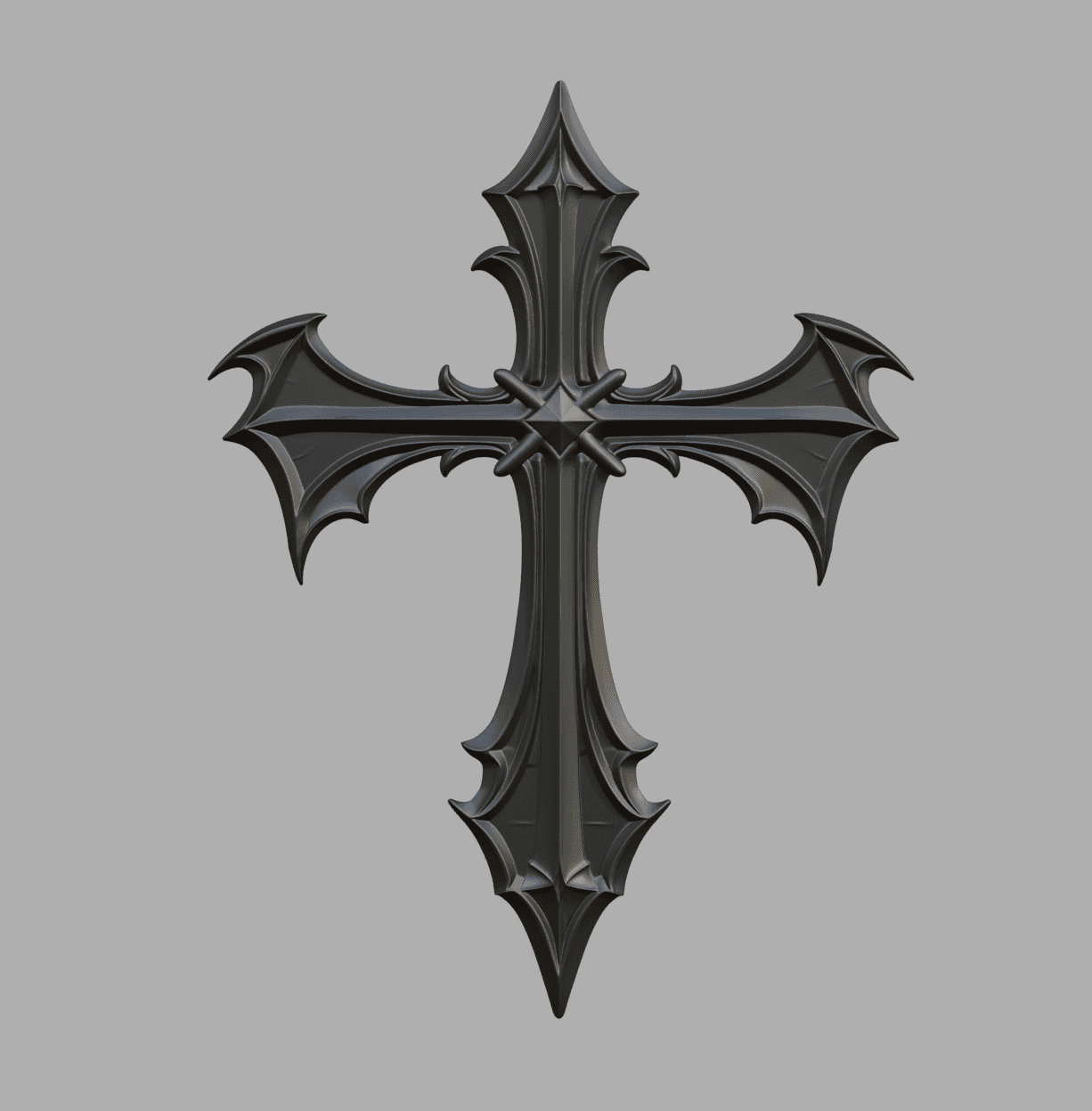 Gothic Bat Cross Wall Decor – Dark Ornamental Cross 3d model