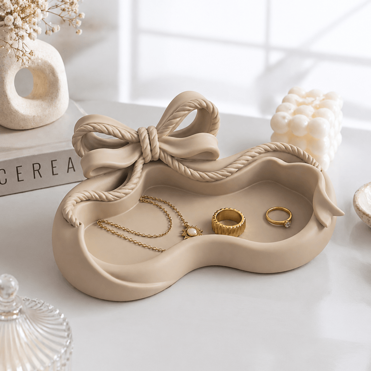 Bow Jewelry Tray STL – Coquette Ribbon Ring Dish & Vanity Organizer 3d model