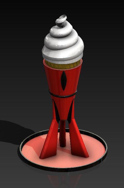 Rocket Shaped Ice Cream Cone Holder  - A rendering of the Ice Cream Cone Holder with an Ice Cream Cone - 3d model