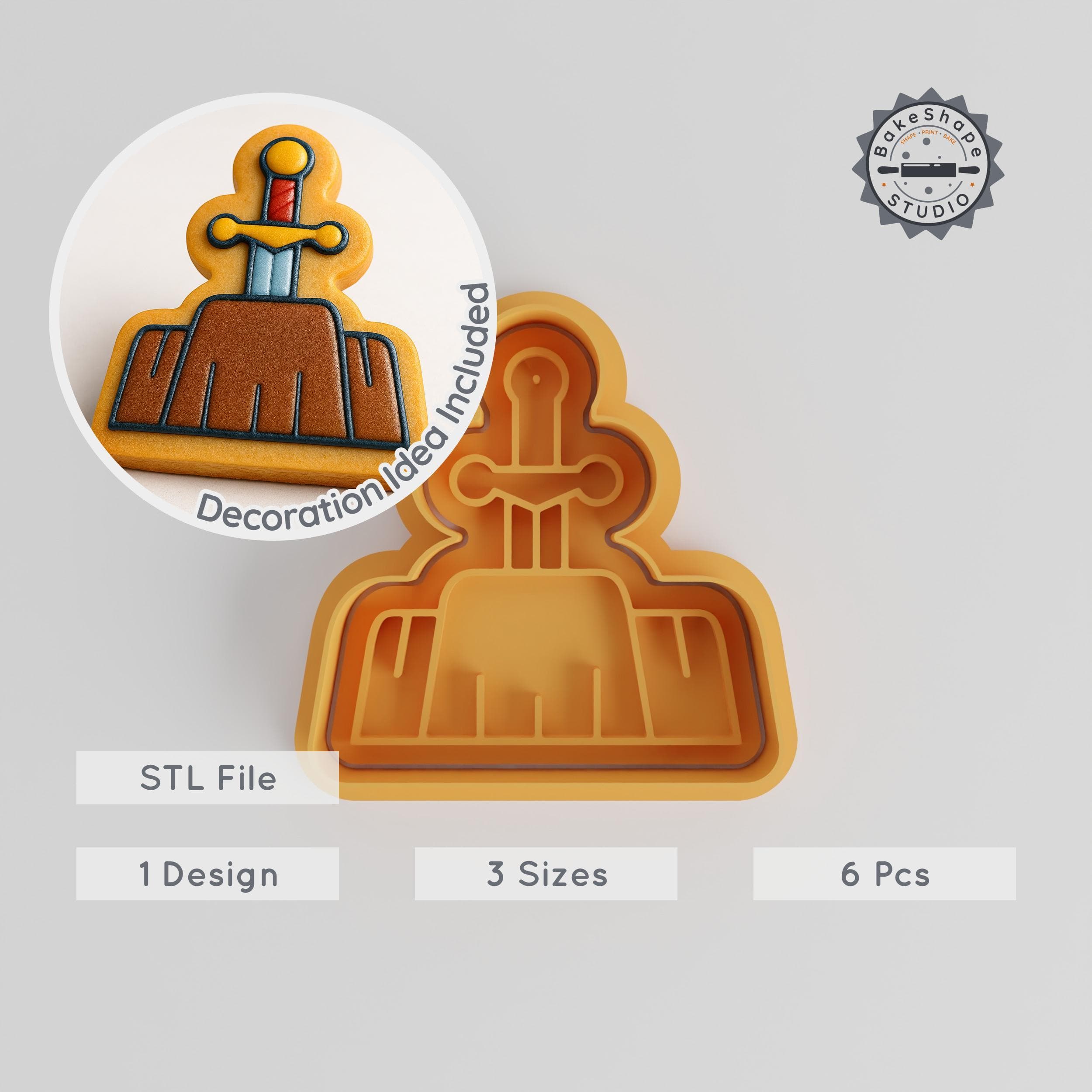 Sword Shape Cutter & Stamp Set, 3 Sizes S/M/L, for Cookies & Fondant, Fantasy & Medieval Themes PRODUCT_254 3d model