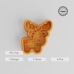 Deer Shape Cutter & Stamp Bundle, Cookie & Fondant Tools, 6 Piece Set, Festive Holiday Baking, Multiple Sizes PRODUCT_4253 3d model