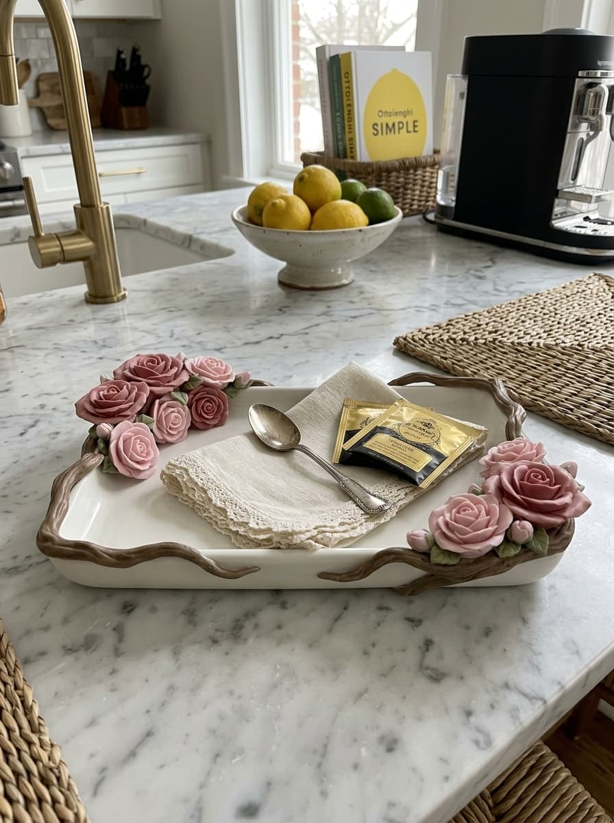 Elegant Rose & Twig Jewelry Catchall Tray 3d model