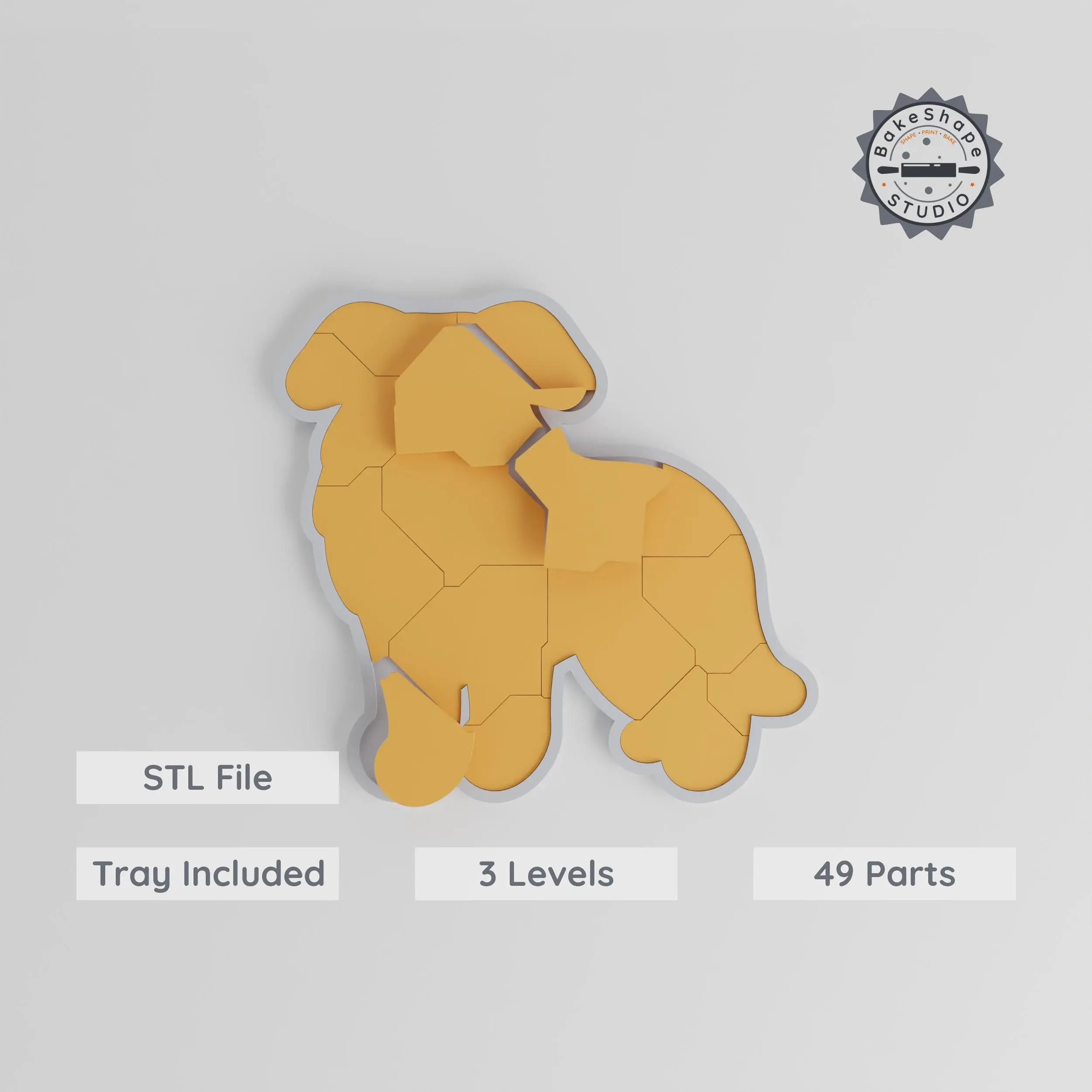Border Collie Montessori Puzzle, 3-Level Learning Tray, Easy to Hard, 9/15/24 pcs STL, Sheepdog Canine Friend, Smart Pup PRODUCT_8159 3d model