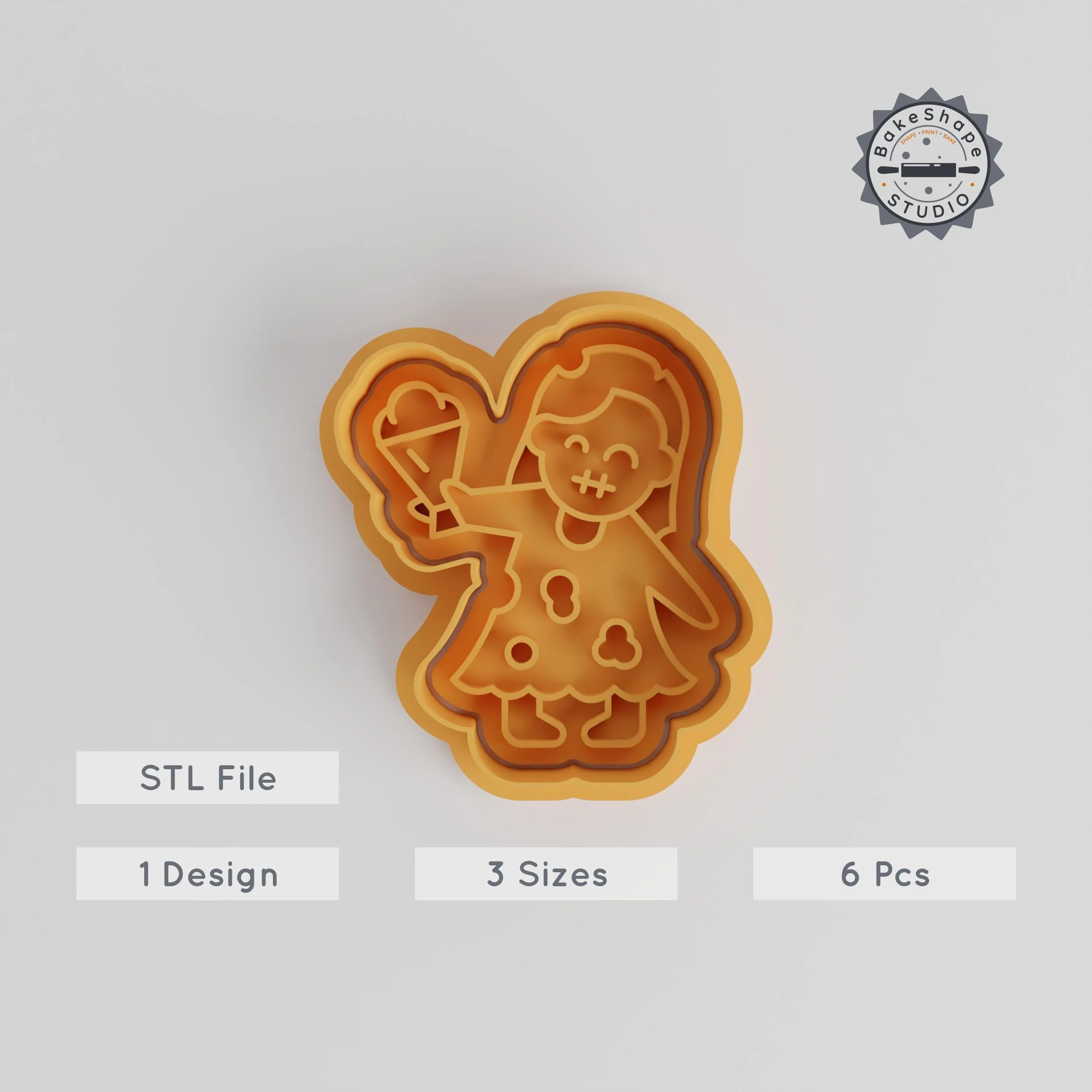 Zombie Bride Cookie Cutter & Stamp Set, Perfect for Halloween Baking, Includes 3 Sizes, Spooky Bride Designs PRODUCT_5657 3d model