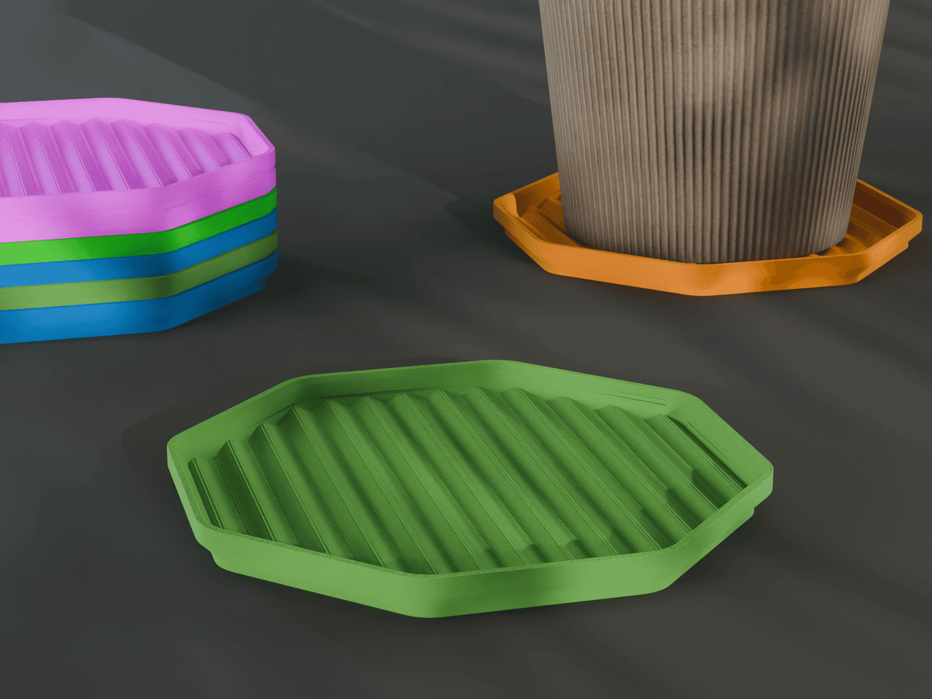 Stackable Scalloped Reverse Octagon Coaster Set 3D Print STL File | 3 Sizes 3d model