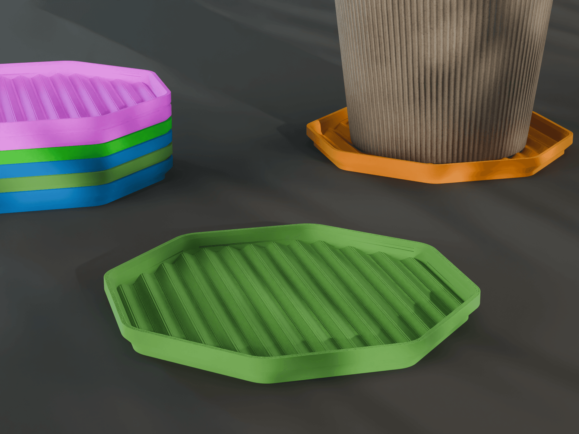 Stackable Scalloped Reverse Octagon Coaster Set 3D Print STL File | 3 Sizes 3d model