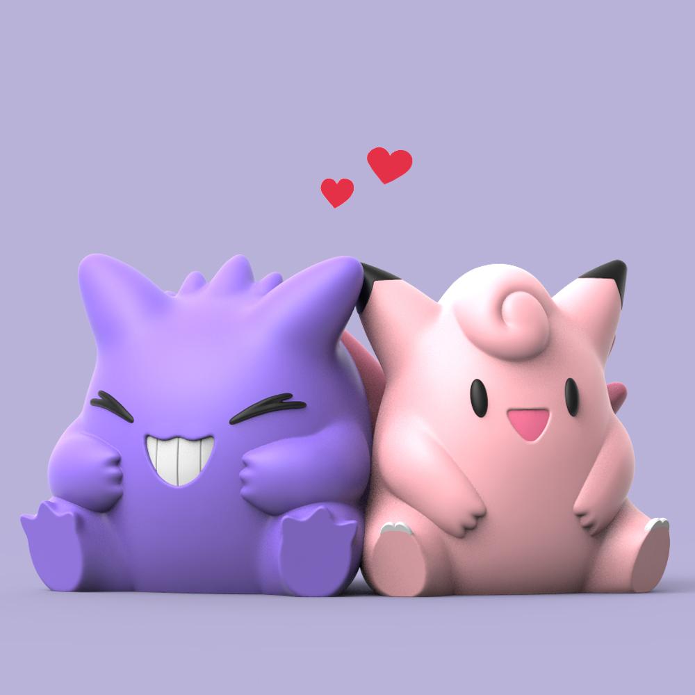 Valentine Gengar & Clefable (Easy Print No Supports) 3d model