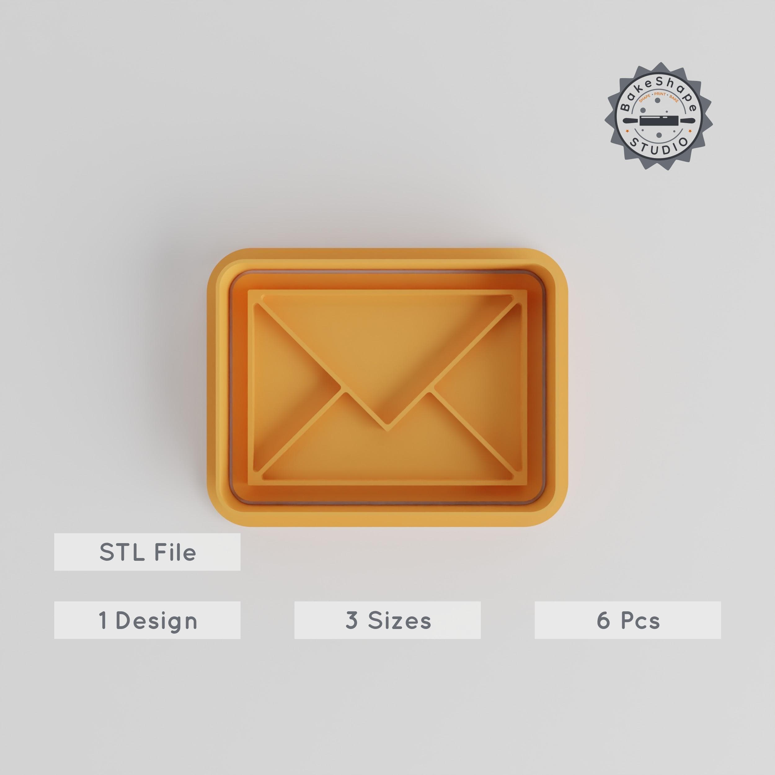 Envelope Shape Cookie Cutter & Stamp Set, Perfect for Fondant, Mail & Letter Designs, 3 Sizes, 6 Pieces PRODUCT_4869 3d model