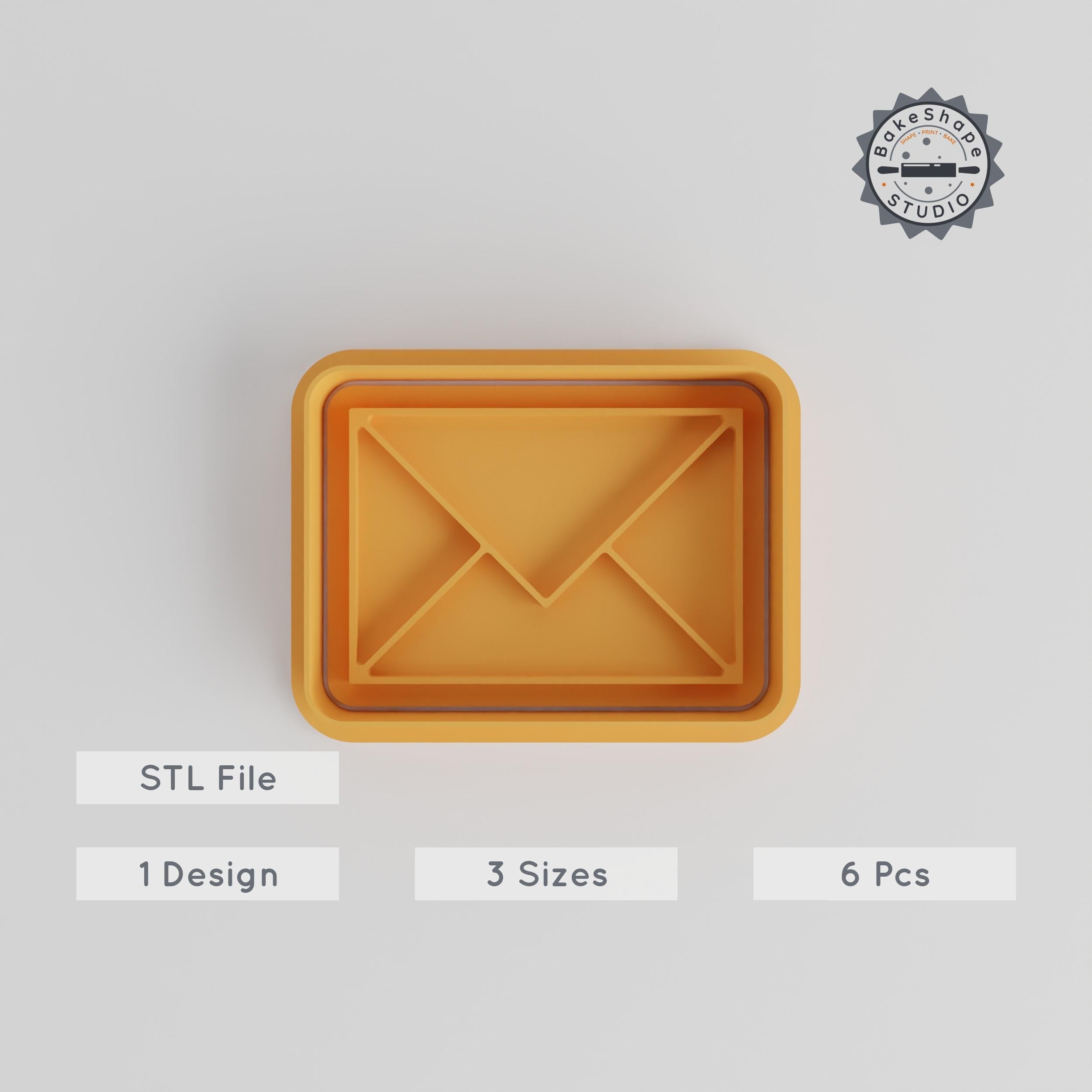 Envelope Shape Cookie Cutter & Stamp Set, Perfect for Fondant, Mail & Letter Designs, 3 Sizes, 6 Pieces PRODUCT_4869 3d model