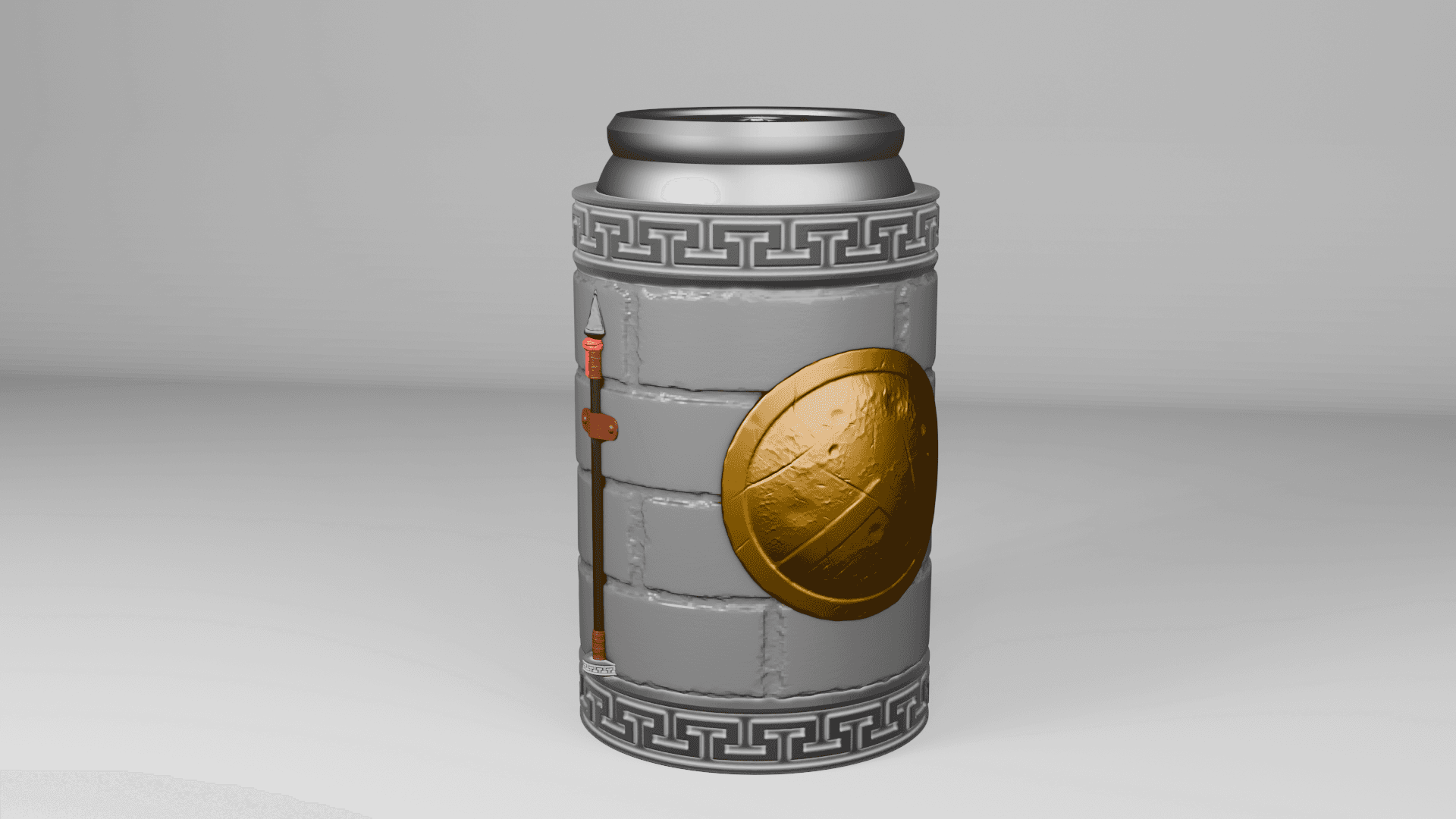 Spartan Shield and Spear Beer Can Holder 3d model