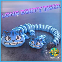 Long Derpy Tiger - Flexi Articulated Keychain, Straw Buddy & Display Figure - No Supports 3D Print S 3d model