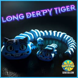 Long Derpy Tiger - Flexi Articulated Keychain, Straw Buddy & Display Figure - No Supports 3D Print S 3d model