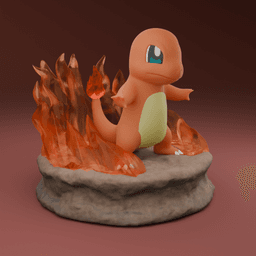 Charmander Pokémon 3D Model STL – Optimized for Printing (Base + Fire Stand) 3d model