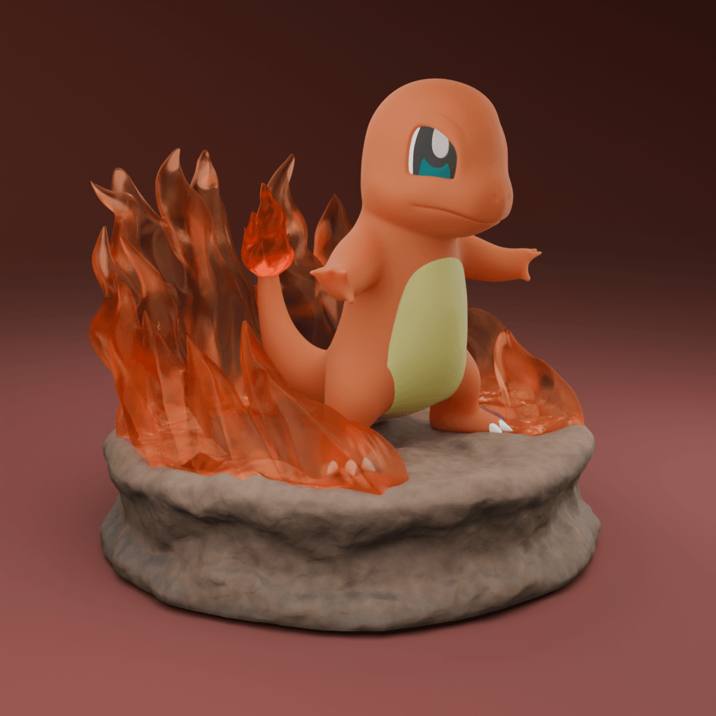 Charmander Pokémon 3D Model STL – Optimized for Printing (Base + Fire Stand) 3d model